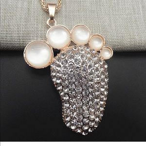 Opal Rhinestone Baby’s Foot Necklace